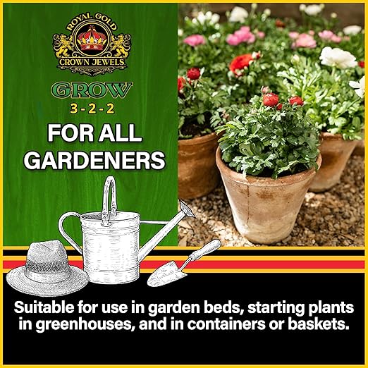 Royal Gold Crown Jewels Organic Grow 3-2-2 Dry Soluble Fertilizer, 5 lbs - Best for Improving Soil Before Planting, Encouraging Vigorous Growth and Plant Feeding