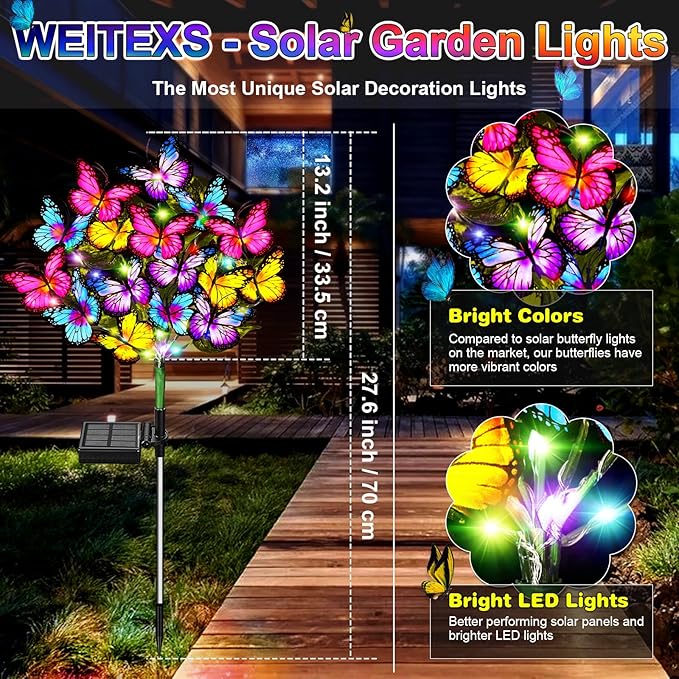 Solar Garden Lights Solar Lights Outdoor Waterproof Solar Lights 6 Pack with New Upgraded 216 LED 102 Butterfly Outdoor Solar Lights for Yard Outside Garden Pathway Decor Gifts for Women