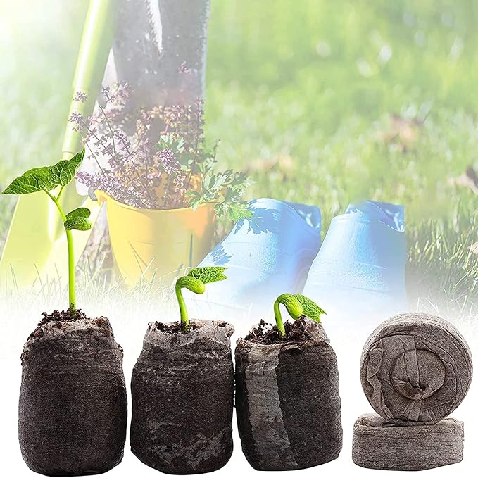 Woohome 150 PCS Peat Pellets Seeding Soil with Plant Label, Nutrient Block Compressed Peat Block, Plastic Plant Tags and Loose Soil Tool for Indoor Outdoor Gardening Seedling Transplanting Growing