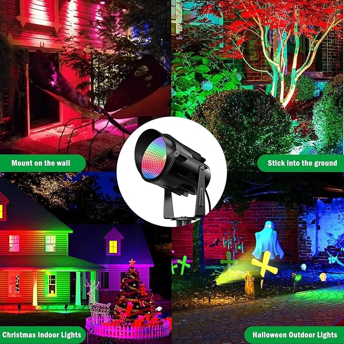RGB Spotlight Outdoor 12W Color Changing Landscape Lighting with Remote Control Outdoor Spotlight for Yard 120V Waterproof Led Landscape Lights 4 Pack