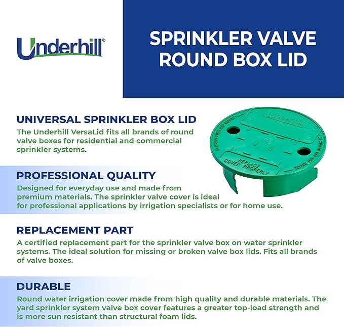 Underhill Sprinkler Valve Round Box Lid, VersaLid 6” to 7” Universal Cover for Automatic Irrigation System, Lawn, Yard, Outside, Green, 4 Pack