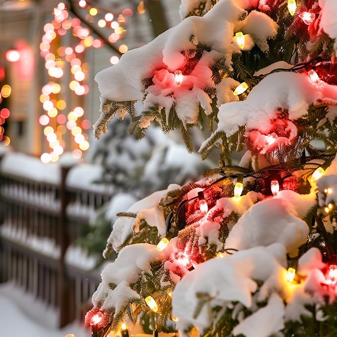 C9 LED Christmas String Lights Outdoor, 26 Feet 20 LED Christmas Pathway Lights with 20 Plastic Stakes, Connectable Waterproof for Driveways Xmas Holiday Patio Decoration, Red and Warm White