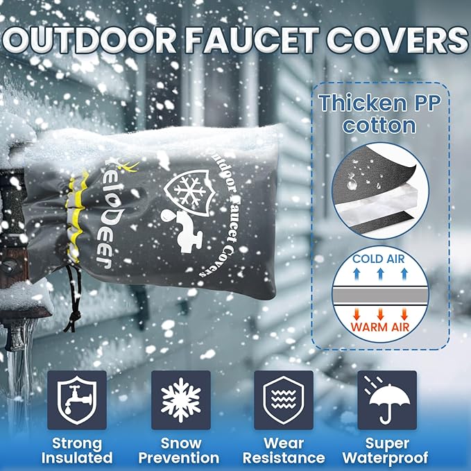 Outdoor Faucet Cover for Winter, Yelodeer 4 Packs 7.1"W X 10.7"H Upgraded Thicken Spigot Pipe Covers, Reusable Waterproof Oxford Faucet Sock, Hose Bib Covers for Winter Insulated Freeze Protection