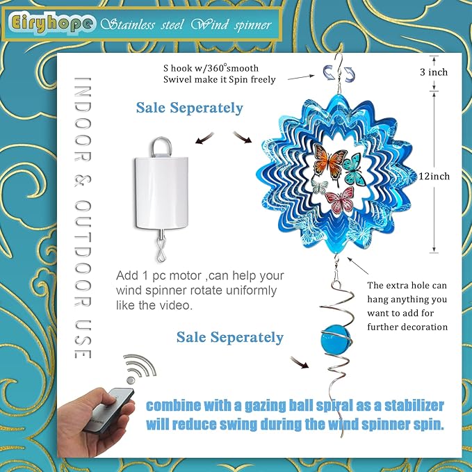 Butterfly Wind Spinner Outdoor, Wind Spinners for Yard and Garden, 3D Metal Butterfly Wind Catcher Decor Hanging Wind Sculpture Decoration, Butterfly Gift for Women Girl Mother Wife Grandma