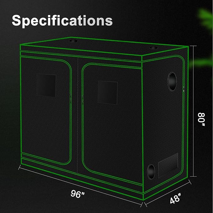 ATOUR 96”x48”x80” Grow Tent, Reflective 600D Mylar,Hydroponic Grow Tent with Observation Window and Floor Tray for Indoor Plant Growing 4’x4’