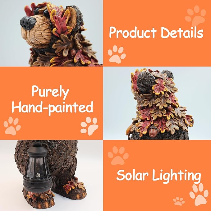 Solar Garden Statue Bear Figurine, Garden Art Outdoor Statues with Solar Lantern, Loving Bear for Patio, Balcony, Yard, Lawn, Unique Housewarming Gifts