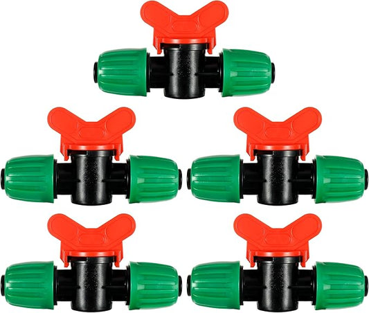 5 Pcs Drip Irrigation Switch Valve for (1/2" ID x0.6-0.63" OD) 16mm Barbed Locking Fitting Gate Valves(Switch Valve)
