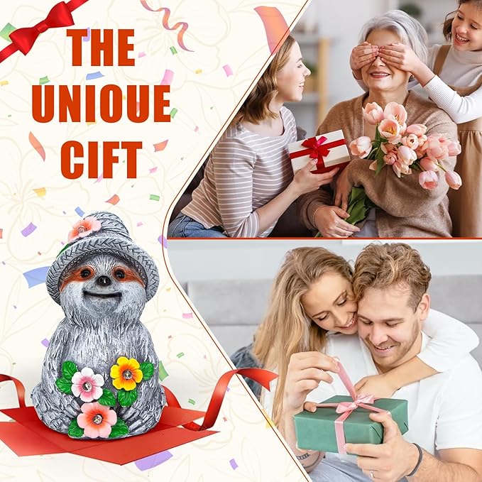 Solar Garden Outdoor Statues Sloth with 4 LED Lights,Lawn Decor Sloth Statue for Patio,Balcony,Yard,Lawn Ornament,Unique Gifts for Mom Grandma