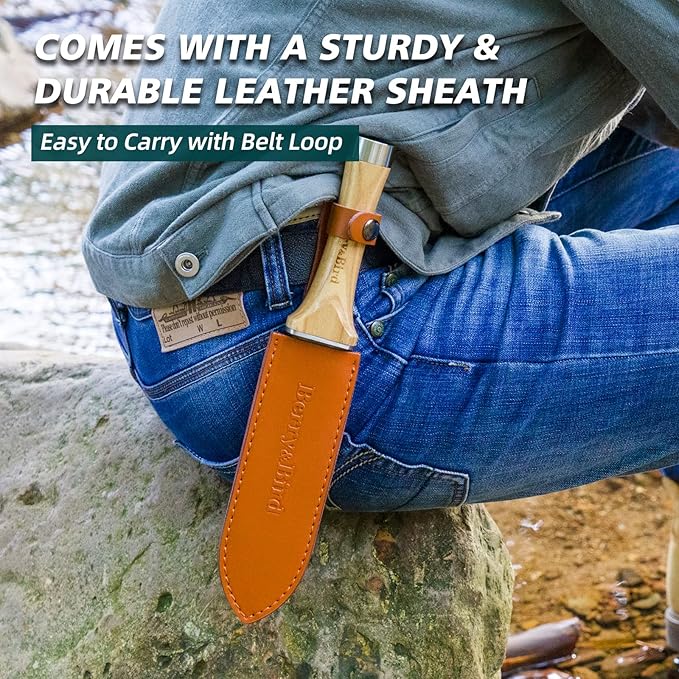 Berry&Bird Hori Hori Garden Knife, Multipurpose Gardening Knife with 7" Stainless Steel Double Edge Sharp Blade, Soil Knife with Leather Sheath, Full-Tang Gardening Tools for Gardening Weeding Digging