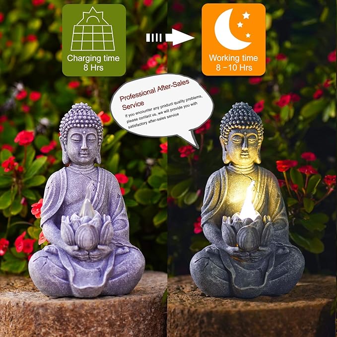 Solar Meditation Buddha Garden Statues: Outdoor Sculpture with Tea Lights Decor for Patio Lawn Yard Art - Gifts for Mom Grandma