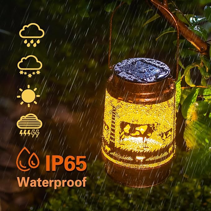 Cow Solar Lanterns Outdoor Waterproof Hanging Solar Lights Cow Gifts for Women Men Metal Decorative LED Cow Lanterns for Garden Decor,Yard,Patio,Lawn,Tabletop,Pathway,Landscape, Brown