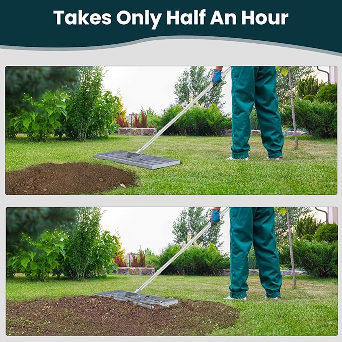 Lawn Leveling Rake 17 inch, Lawn Leveler Garden Tool with Stainless Steel Handle Rakes for Lawns Heavy Duty Landscape Rake for Backyard, Garden, Golf Course, Farm, Pasture