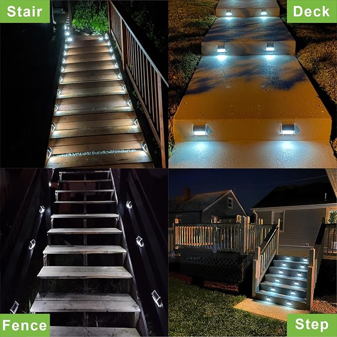 XLUX Solar Powered Lights for Deck Steps Stairs Fences Pathway Path, LED lamp, Outdoor Waterproof, White Light 6 Pack