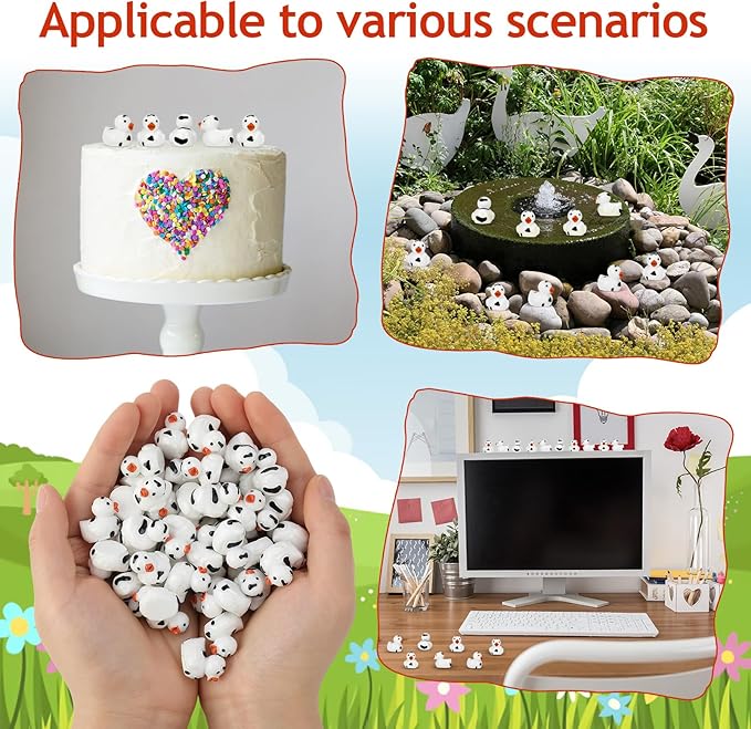 50 Pcs Mini Resin Ducks, Cute Tiny Cow Ducks, Mini Cow Resin Duck Bulk, Fun Cow Print Duck Miniature Duck Figurines, Cow Theme Mini Black White Cow Resin Ducks for Micro Landscape Dollhouse