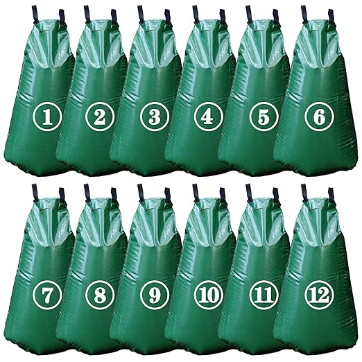 12 Pack 20 Gallon Tree Watering Bags, Reusable, Heavy Duty and Slow Release Gator Bags for Trees, Premium PVC Plant Drip Irrigation Bags,5-8 Hours Releasing Time