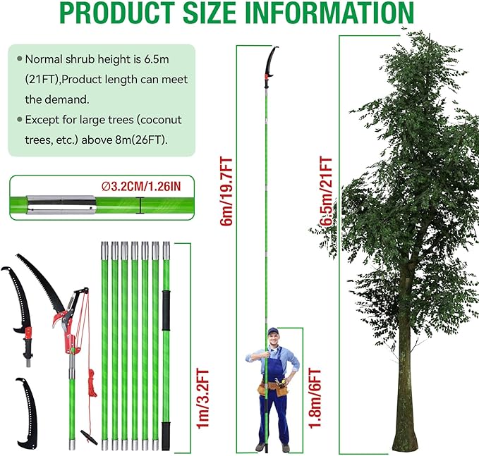 Scalebeard 26FT Pole Saws for Tree Trimming, Lightweight & Sturdy Tree Pruner with Thickened Saw Blade and Scissors for High Branches Trimming, Extendable Tree Trimmer for Pruning Palms and Shrubs