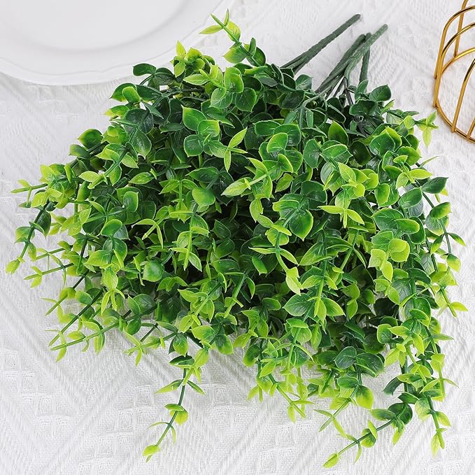 24 Bundles Fake Plants Greenery Stems,Artificial Plants for Outdoor,No Fade Faux Plastic Plants for Hanging Indoor,St Patricks Day Decoration Garden Porch Window Box Home Wedding Farmhouse