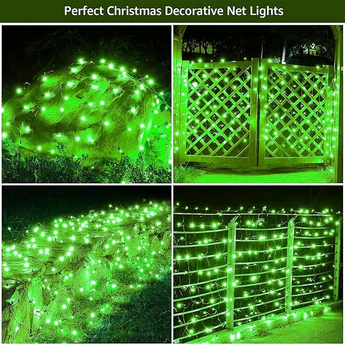 Led Christmas Net Lights Outdoor Christmas Decorations 120Led 6Ftx4Ft Connectable Waterptoof Mesh Net Lights for Trees Bushes Wedding Garden Outdoor Christmas Decorations (Green)
