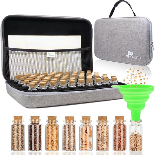 【80 Slots】 Seed Storage Organizer, Sturdy Seed Organizer Storage Box with Dual Zipper Bag and 84Pcs Label Stickers, Glass Seed Storage Container for Flower Vegetable Plants Garden Seeds Saving