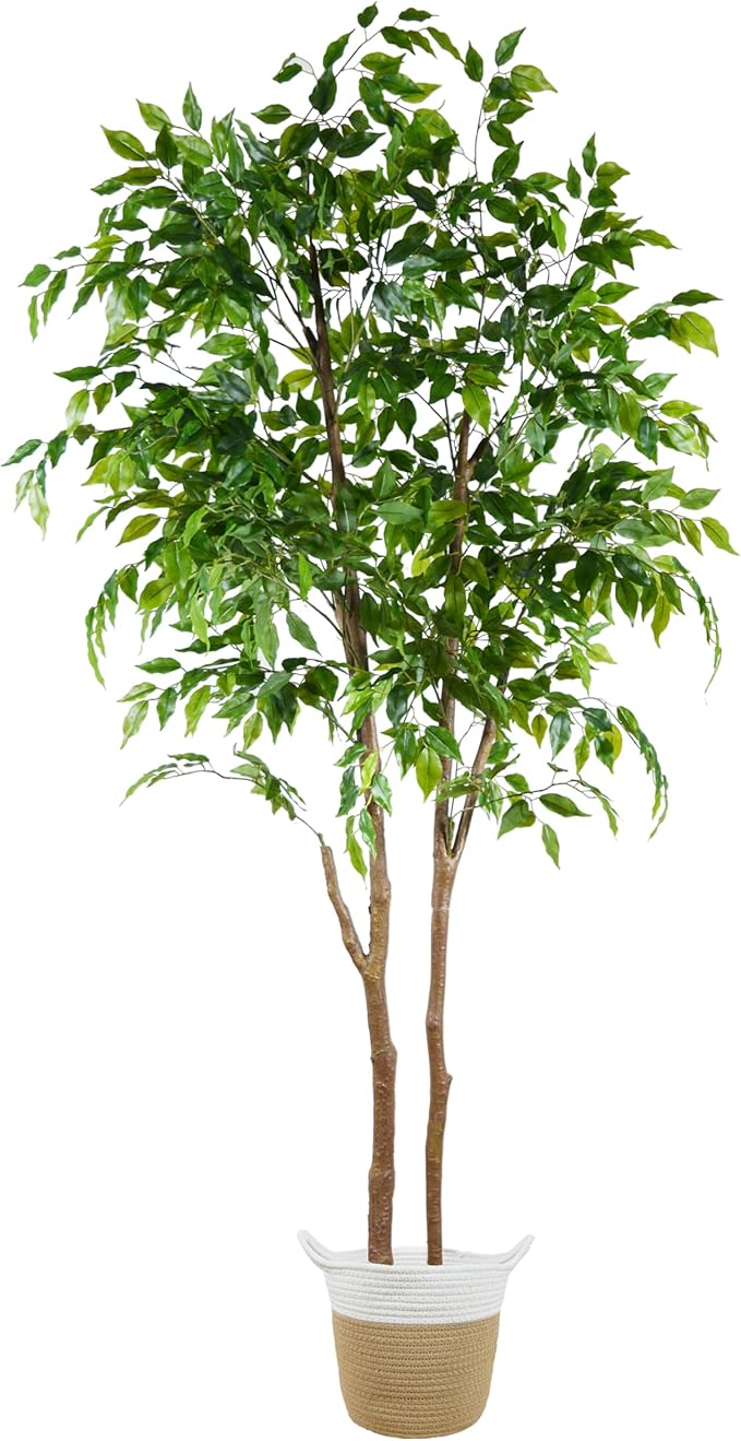 Artificial Ficus Tree, 6ft Tall Fake Ficus Tree with Basket, Faux Plant for Indoor Outdoor Home Livingroom Office Garden Porch Décor