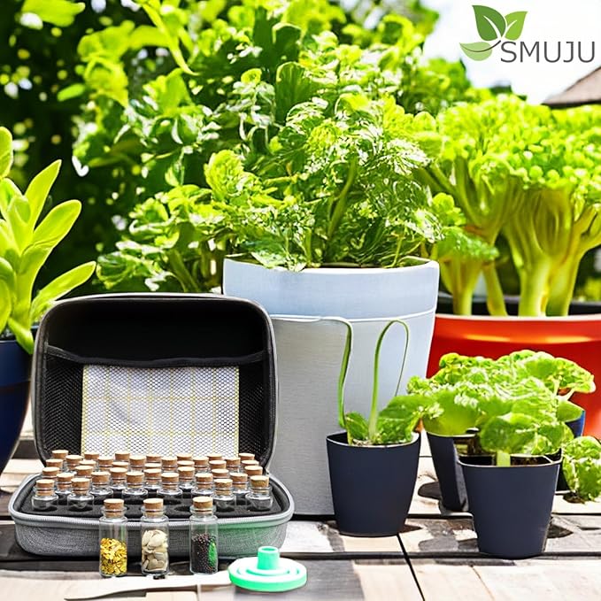 【40 Slots】 Seed Storage Organizer, Sturdy Seed Organizer Storage Box with Dual Zipper Bag and 42Pcs Label Stickers, Glass Seed Storage Container for Flower Vegetable Plants Garden Seeds Saving