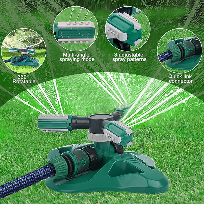 Lawn Sprinkler,Upgrade Garden Sprinkler Automatic 360 Degree Rotating Irrigation Grass Water Sprinkler System, Garden Hose Sprinkler for Yard/Built in 36 Units Angle Spray Nozzles-2Pack(Green)