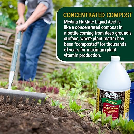 Medina Humate Humic Acid for Plants - Concentrated Liquid Compost, Humic Acid for Lawn - Enhance Plant Growth, Moisture Retention, Nutrient Absorption - Humates for Soil - 1 Gal Covers 8000 Sq. Ft.