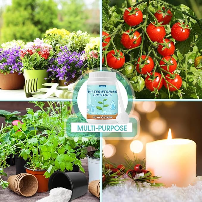 2LB Water Storing Crystals for Plants with Spoon, Water Gel Solves Plant Over-Watering and Drought Problems, Keeps The Soil Moist, Small Water Storing Polymer Crystals Powder for Plants - by Oycevila