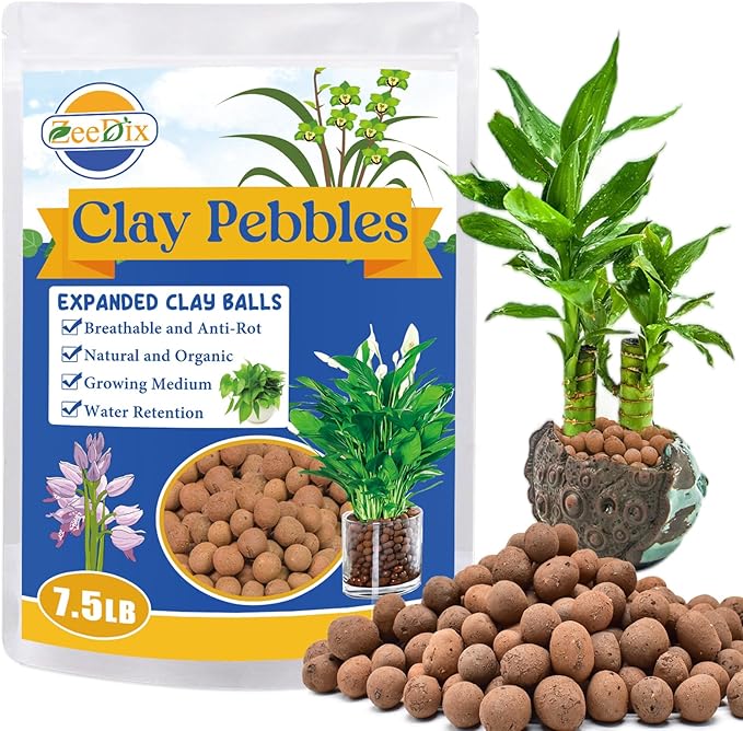 ZeeDix 7.5LB Expanded Clay Pebbles, 4mm-16mm Clay Leca Balls Clay Pebbles for Plants, Natural Clay Pellets Balls for Hydroponic, Indoor Plants Drainage, Gardening, Orchids, Decoration, Aquaponics