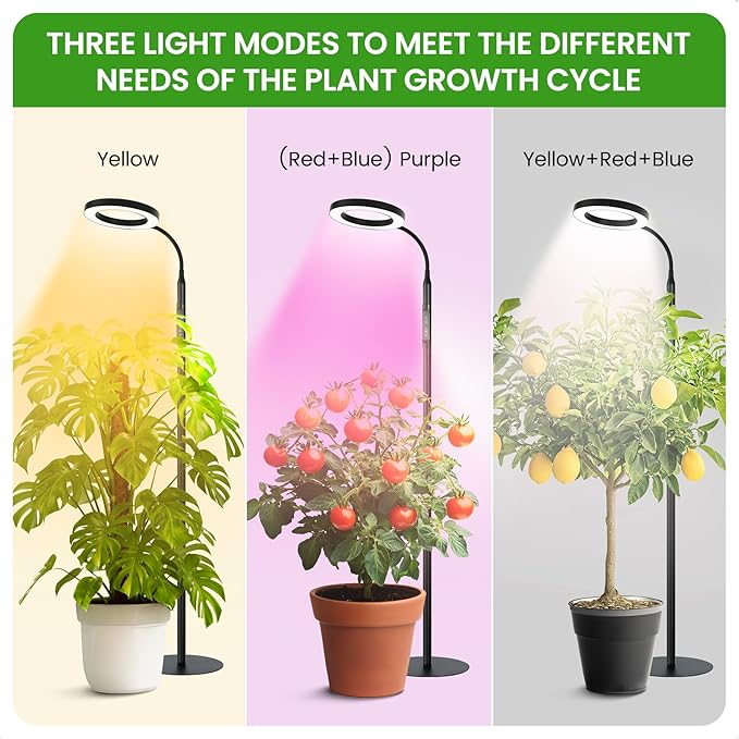 60" Grow Light for Indoor Plants, Upgrade Controller Red Blue White Full Spectrum 95 LED beads Plant Light with Stand,Floor Grow Lamp with Timer 3/9/12H,Dimmable Halo Growth Lamp for Plants