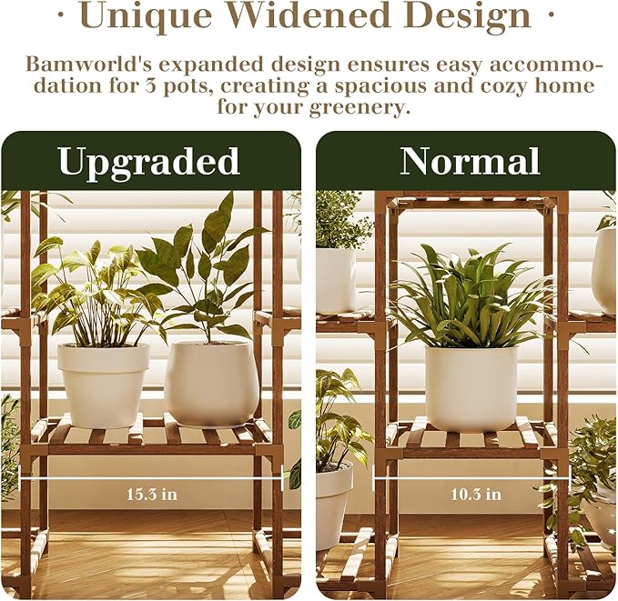 Bamworld Plant Stand Indoor Boho Decor Hanging Plant Shelf Wood Flower Stand for Christmas Gift, Home Decor, Plant Gift