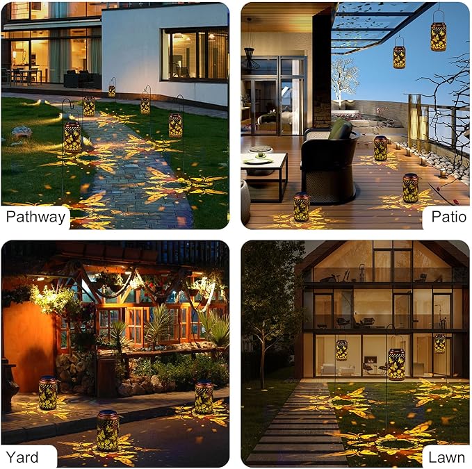 pearlstar Butterfly Lantern Outdoor Solar Hanging Lantern Lights Decorative Solar Light Waterproof for Table Patio Yard Garden Lawn Landscape Lighting, Gardening Gifts for Women Mon (A-Butterfly)