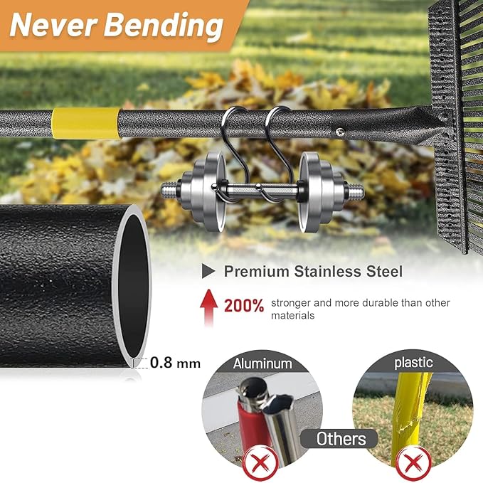 Rake, Garden Rake for Leaves, Leaf Rake Heavy Duty for Yard,Lawn,Shrub,Grass,Mulch, 8.5" Metal Head,6ft Adjustable Long Handle,Adults Kids Rake for Gardening