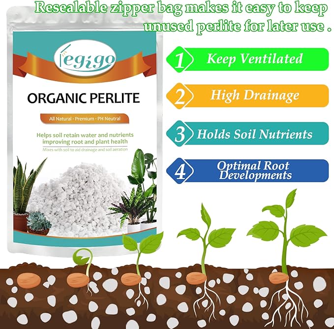 Legigo 4 Quarts Organic Horticultural Perlite for Plants Indoor- Natural Horticultural Soil Additive Conditioner Mix for Improves Drainage, Ventilation and Root Growth