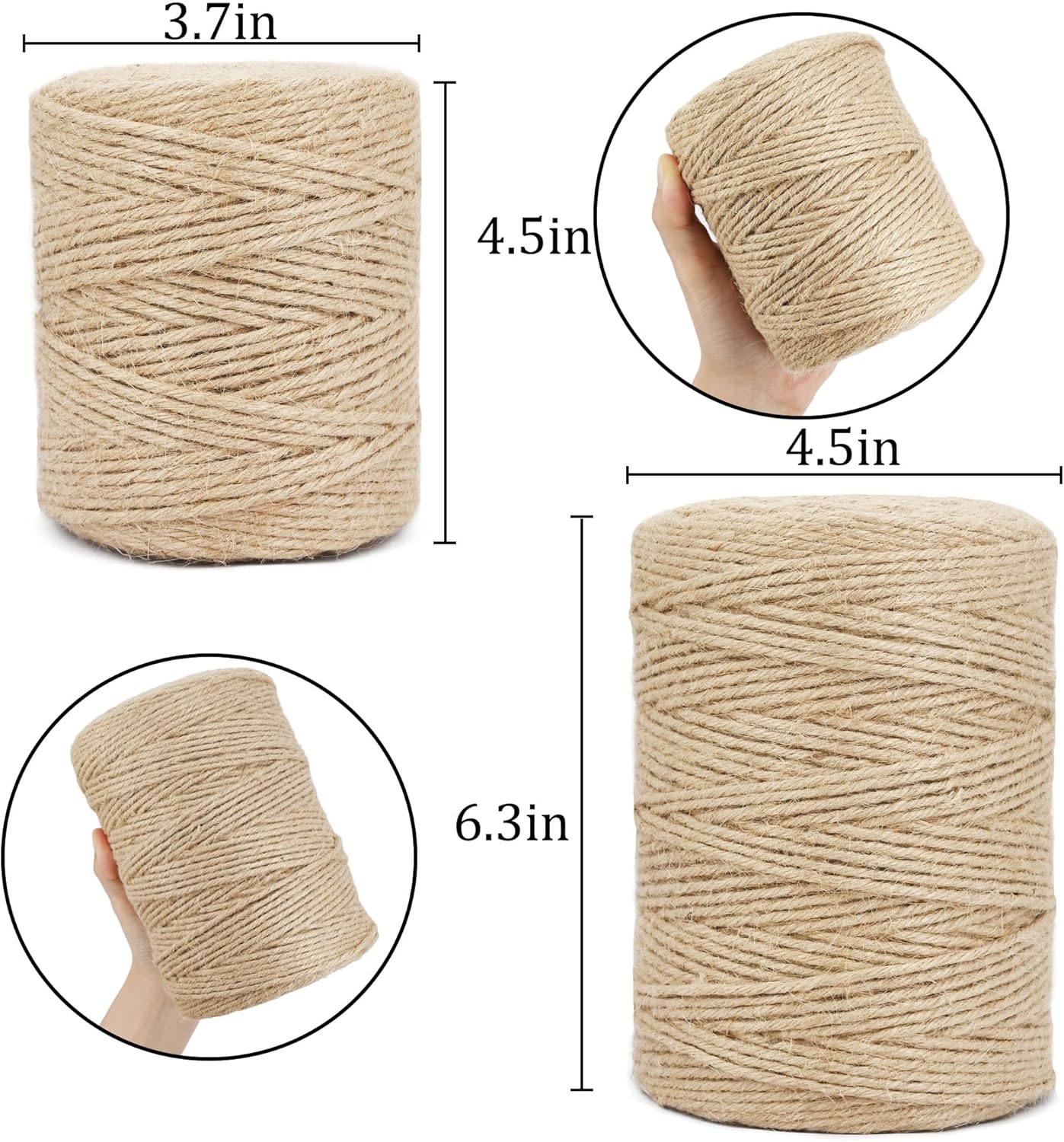 Natural Jute Twine Rope, 1000 Feet x 1/8 Inch, 6-Ply Heavy Duty for Crafts, Gardening, Gift Wrapping,Packing,Rustic Decor