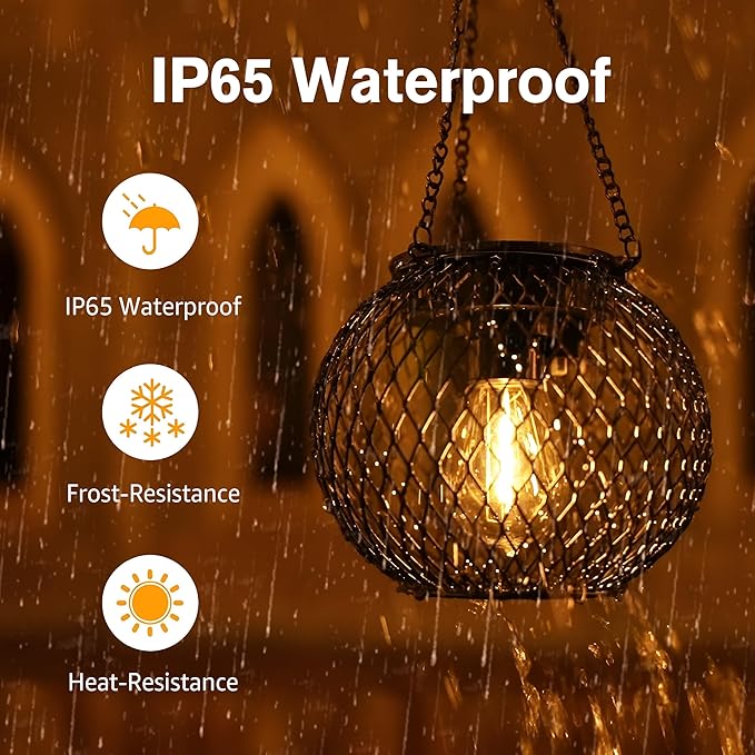 Solar Lanterns Outdoor, 4 Pack Brighter Metal Solar Hanging Lanterns, IP65 Waterproof Solar Lights Outdoor, Gardening Gifts & Decor for Garden Yard Patio Pathway