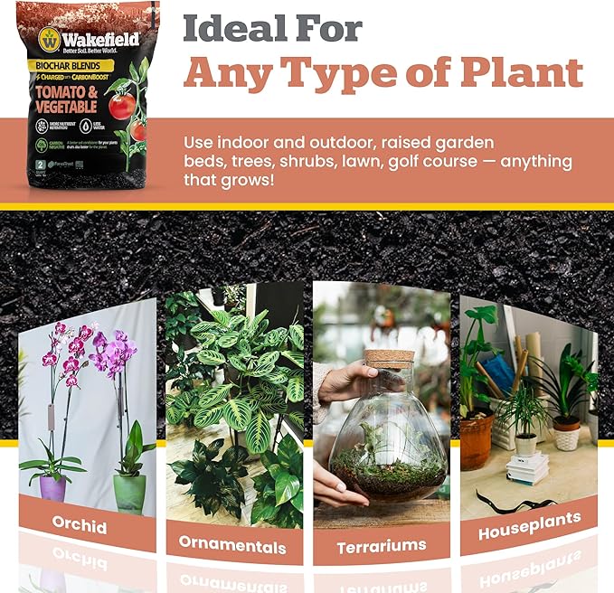 Wakefield - Premium Biochar Blend - Organic Potting Soil with Humic Acid for Vegetables - Enhanced Organic Soil Mix with CarbonBoost for Vegetables,Tomatoes and Gardens - 2quarts
