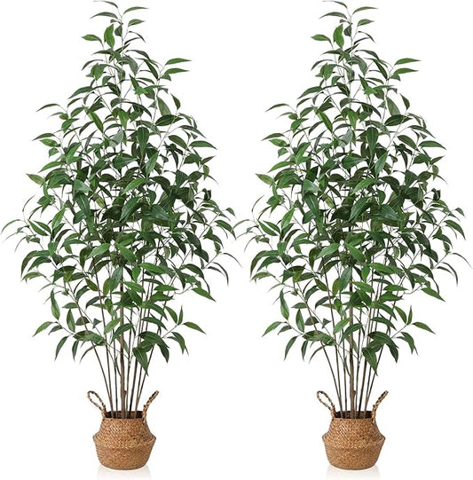 Artificial Eucalyptus Tree,6Ft Tree Fake Plant in Pot for Home and Office Decor,Potted Faux Plants Tall Artificial Trees for Indoor,Outdoor,Lifelike Home Decoration 2Pack,Green