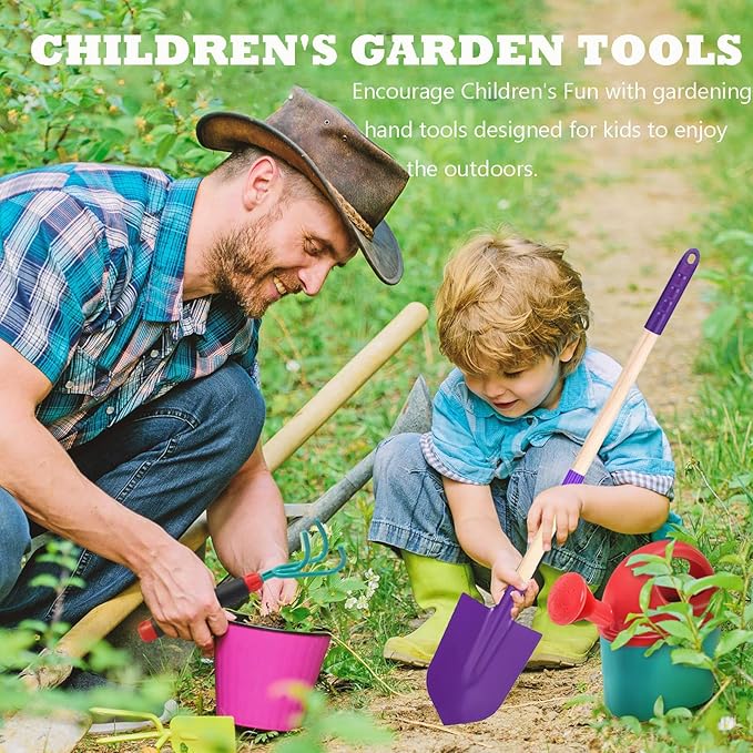 Kids Gardening Tool Set - 4 Piece Garden Tool Set for Parent-Child Outdoor Activities, Children's Fun, Gardening Hand Tools, Shovels, Rakes, Hoes，Best Gift for Boys Girls