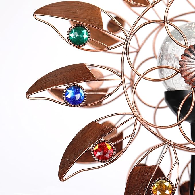 Solar Wind Spinner Multi-Color LED Lighting by Solar Powered Glass Ball with Kinetic Wind Aculptures Dual Direction Decorative Lawn Ornament Wind Mill