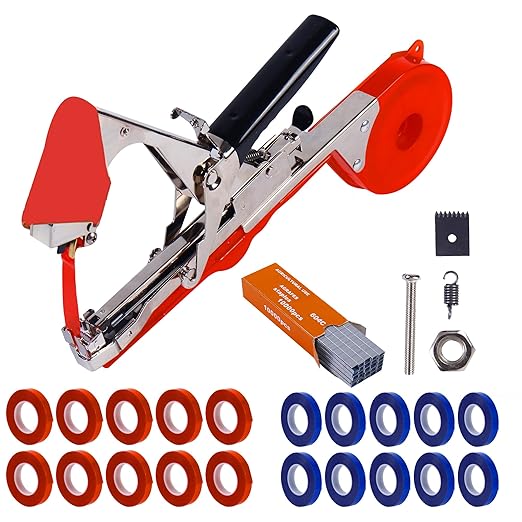 Plant Tying Machine Taper Tool Garden Plant Tape Tool for Grapes, Raspberries, Tomatoes and Vining Vegetables, Comes with 21Rolls of Tapes and 1 Box of Staple (red)