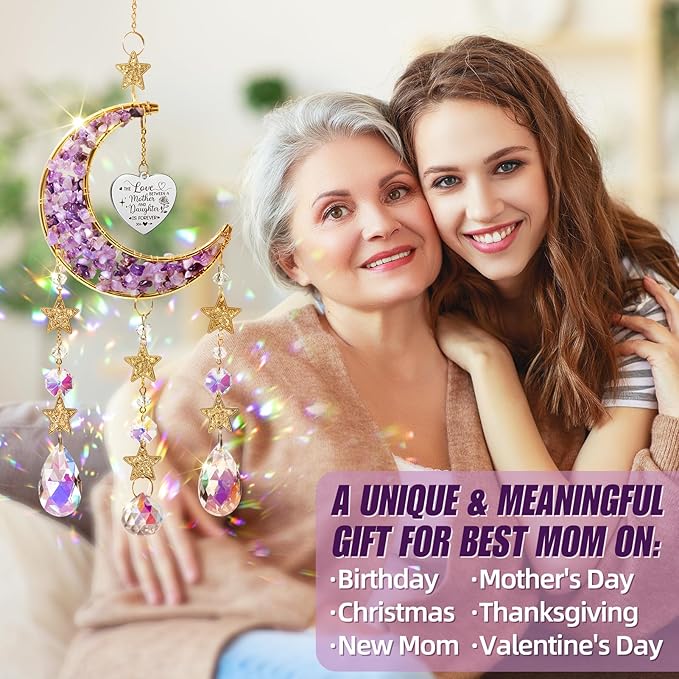 Best Mom Gifts, from Daughter Kids, Mom Birthday Gifts for Mother-in-Law Christmas Mom Gift-Mom Moon Crystal Suncatcher for Indoor Window Hanging Decor New Mom Gifts for Women Wife
