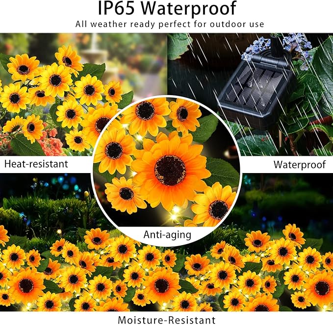 Solar Garden Lights Outdoor, 2 Pack Sunflower Lights with 46 Lifelike Sunflower, Waterproof 90 Bright LED Fall Garden Decor Solar Flowers for Patio Flowerbed Yard, Gift for Mom