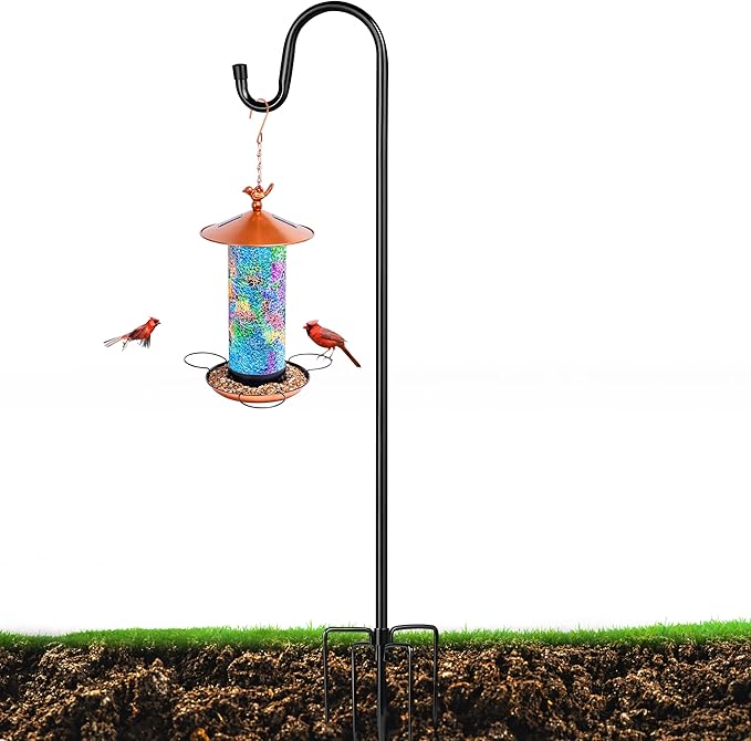 XDW-GIFTS Bird Feeder Pole for Outdoor, 76 Inch Shepherds Hooks Heavy Duty Garden Pole for Hanging Plant Basket, Solar Light Lanterns, Garden Plant Hanger Stands with 5 Base Prongs