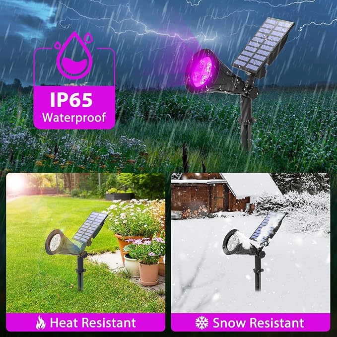 T-SUN [2 Pack] LED Solar Spotlights, Waterproof Outdoor Security Landscape Lamps, Auto-on/Auto-Off by Day, 180 Angle Adjustable for Tree, Patio, Yard, Garden, Driveway, Stairs, Pool Area(Purple)