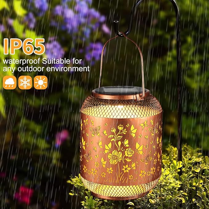 Butterfly Solar Lanterns Outdoor, Birthdays Gifts for Women Mom Grandma, Metal Waterproof Hanging Hollow Out Garden Decorative Solar LED Light for Yard, Patio, Lawn, Porch, Backyard