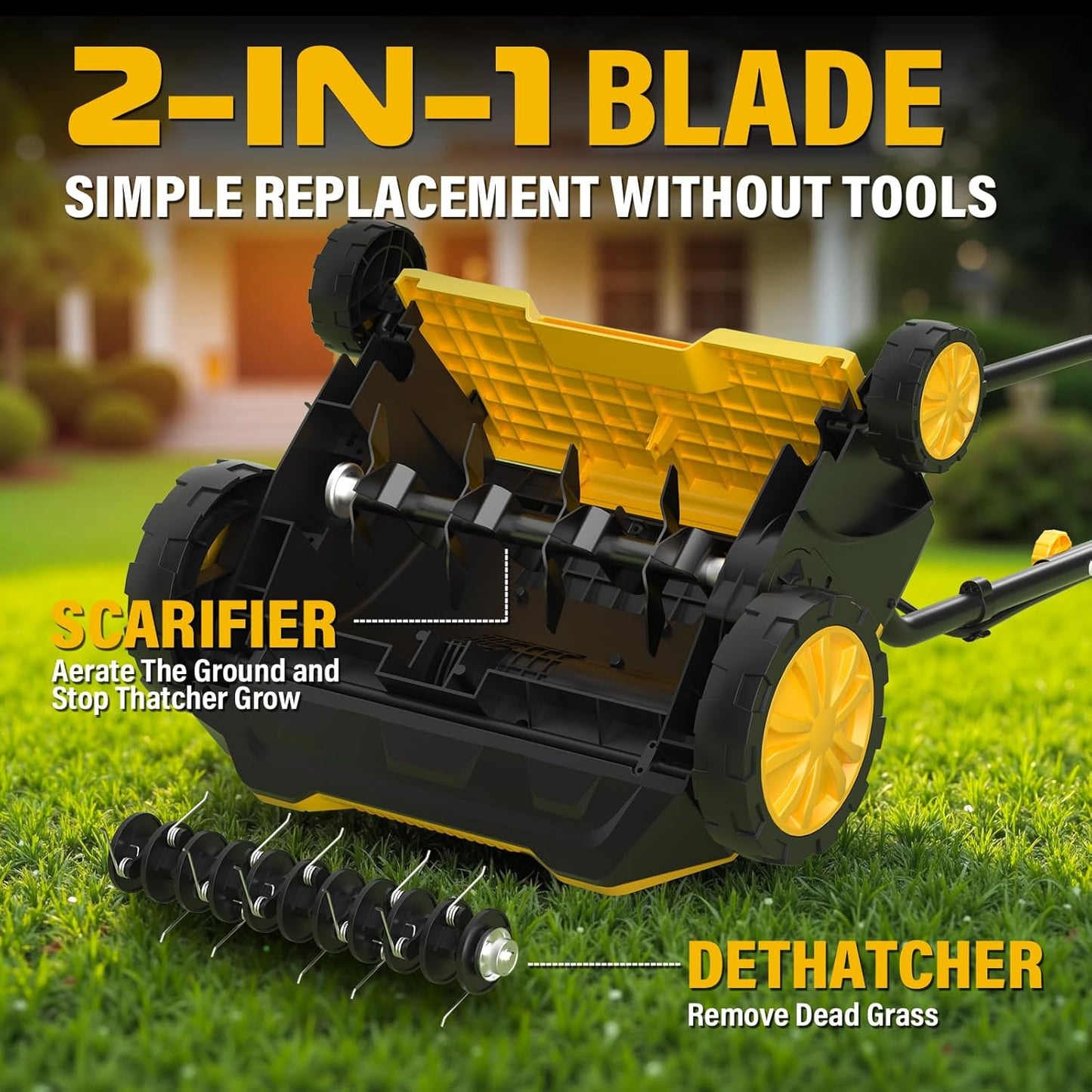 Electric Dethatcher and Scarifier 2-in-1, 13-inch 12Amp Lawn Dethatcher, 4-Position Depth Adjustment with 30L Collection Bag, Quick-Fold, Keeps Lawn Health for Garden & Yard