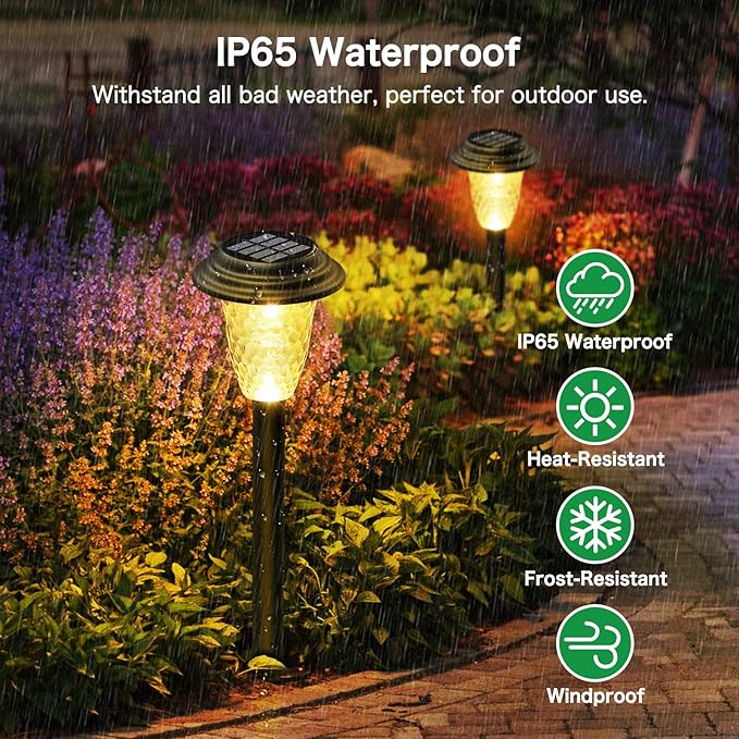 Solar Pathway Lights, 8 Pack Bright Color Changing/Warm White Solar Lights Outdoor Waterproof Solar Garden Lights, Outdoor Lights Solar Powered Landscape Path Lights for Yard, Walkway, Lawn