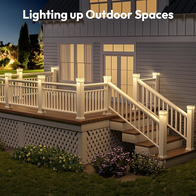 NIORSUN Solar Post Cap Lights Outdoor, 2 Modes LED, Deck Fence Post Solar Lights for 3.5x3.5 4x4 Wood Vinyl, 5x5 Vinyl Caps Patio Garden Decoration, Warm White/Cool White Lighting White 6 Pack