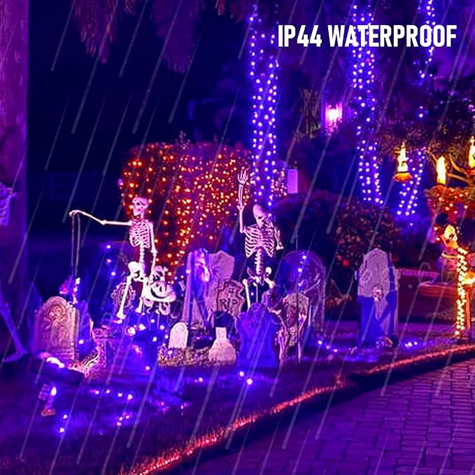 FUNPENY 164FT 500 LED Halloween Lights, 8 Modes Waterproof Plug in String Lights for Halloween Indoor Outdoor Yard Party Wedding Garden Home Decorations (Purple)